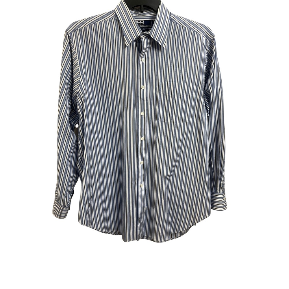 Polo Ralph‎ Lauren Lowell Mens Blue White Striped  Button Down Shirt 16.5-34